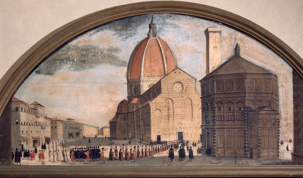 Katedral santa maria del Fiore meydanında geçit töreni, Floransa (resim, c.1650) by Unknown artist