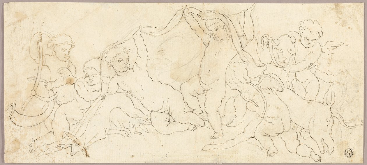 Putti Geyik ve Köpekle Oynarken by Unknown artist