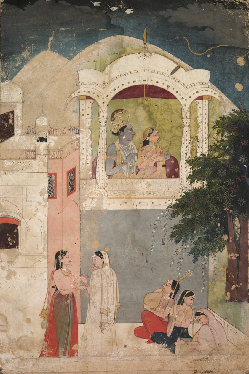 Radha ve Krishna Balkonda Oturmuş by Unknown artist