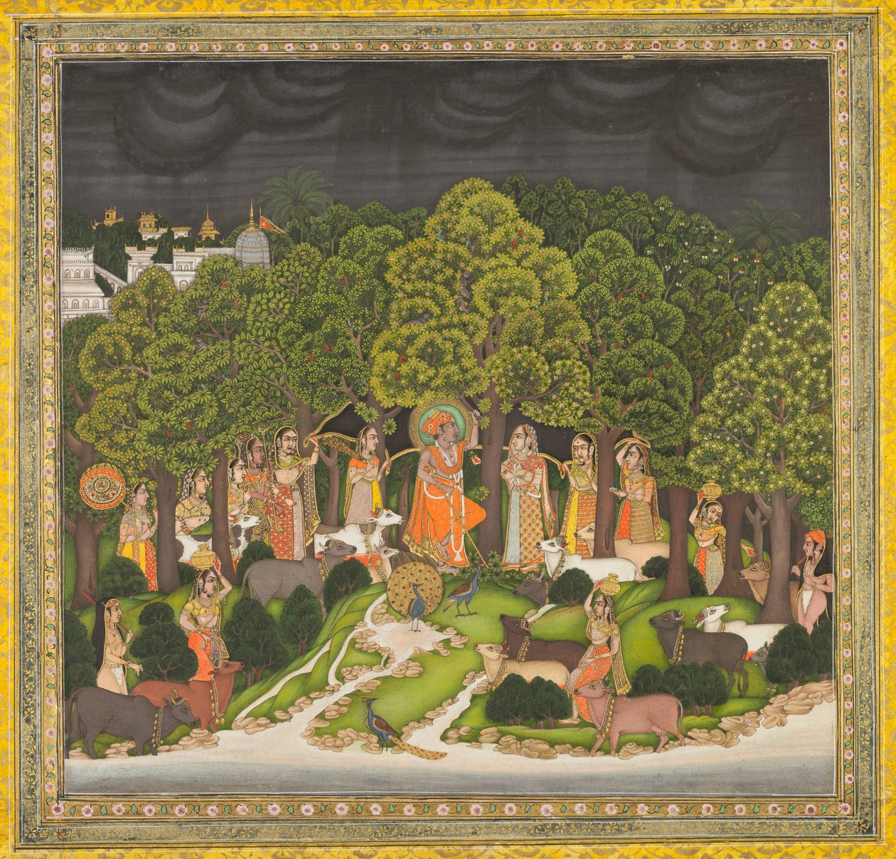 Radha ve Krishna bir fırtına sırasında ormanda buluşuyor by Unknown artist