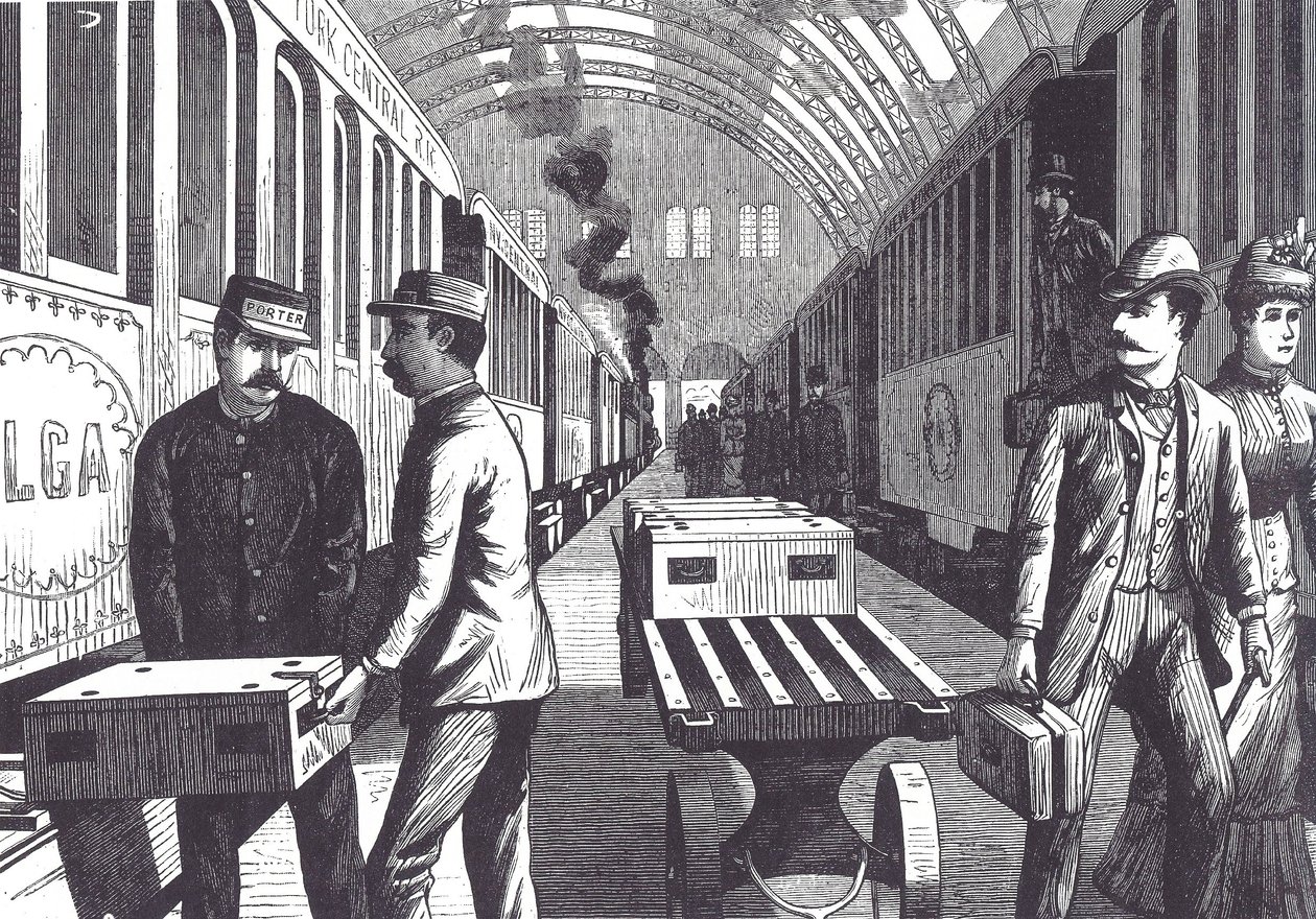 Demiryolu hamalları, 19. yüzyılın sonlarında (ahşap oyma) by Unknown artist
