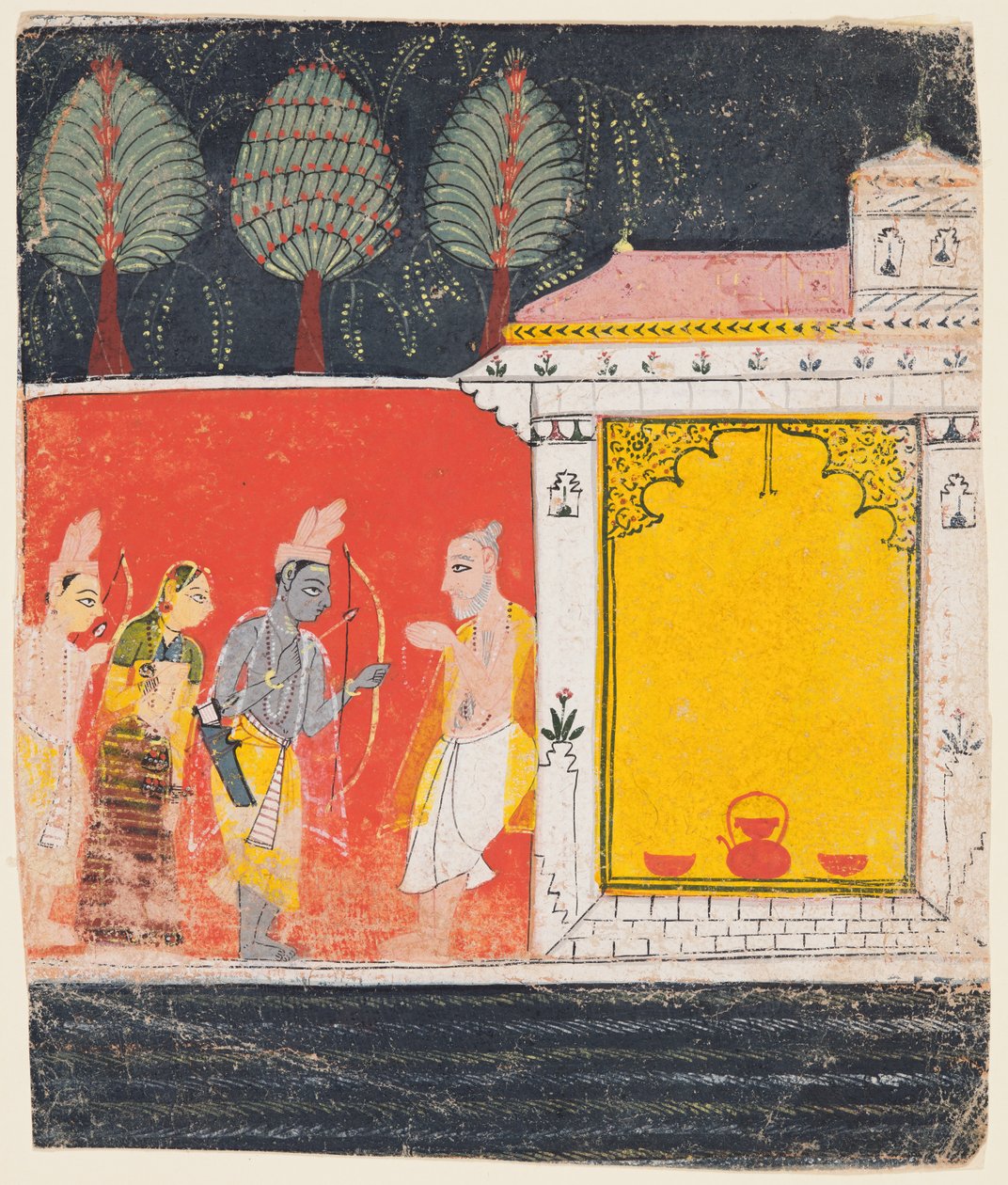Rama, Sita ve Lakshmana, bir Ramayana'dan Prayaga'da Bilge Bharadvaja'nın İnziva Yerini Ziyaret Ediyor by Unknown artist