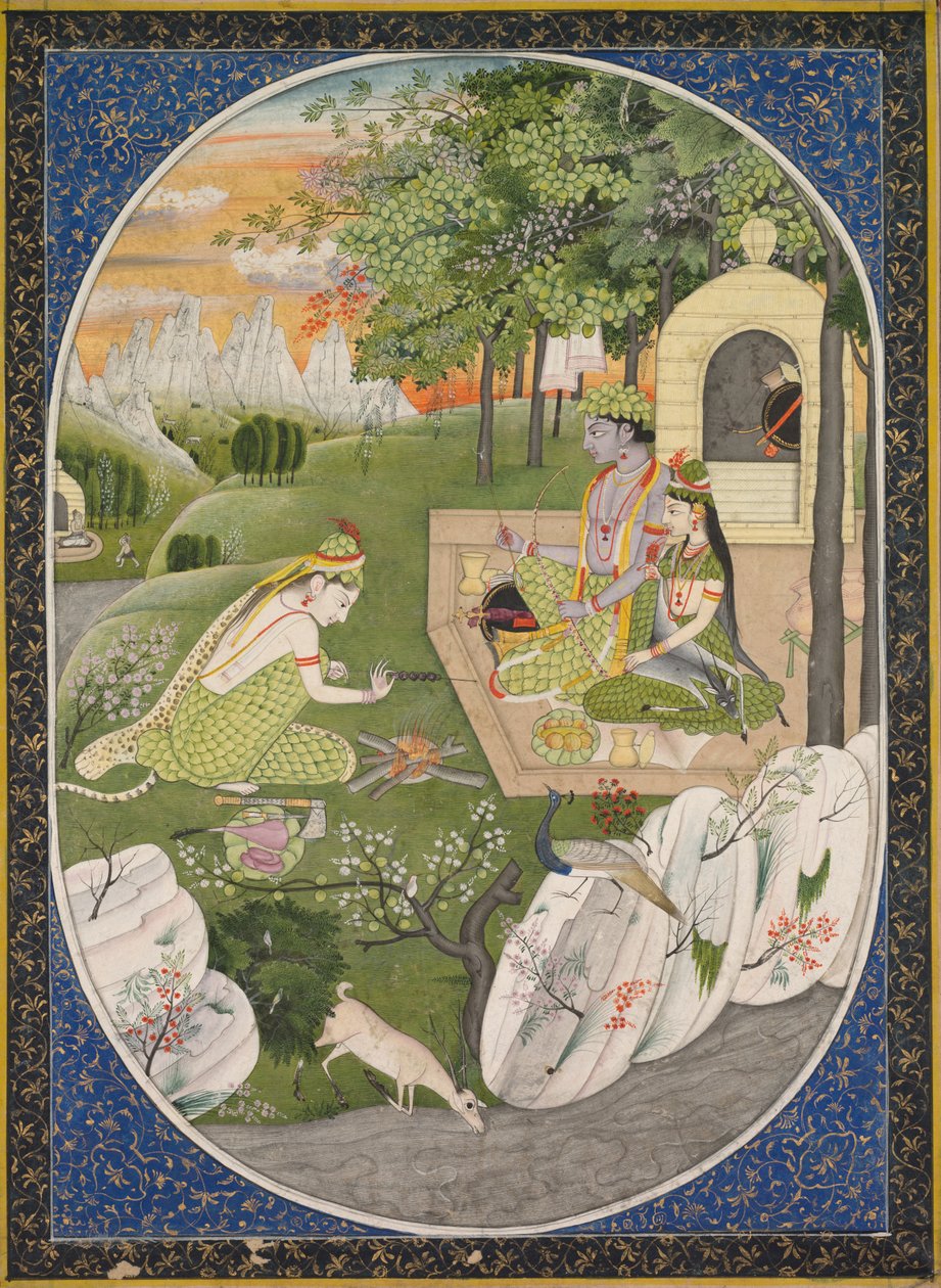 Ormandaki Rama, Sita ve Lakshmana, Ramayana'dan bir sayfa (Tanrı Rama'nın Öyküleri) by Unknown artist