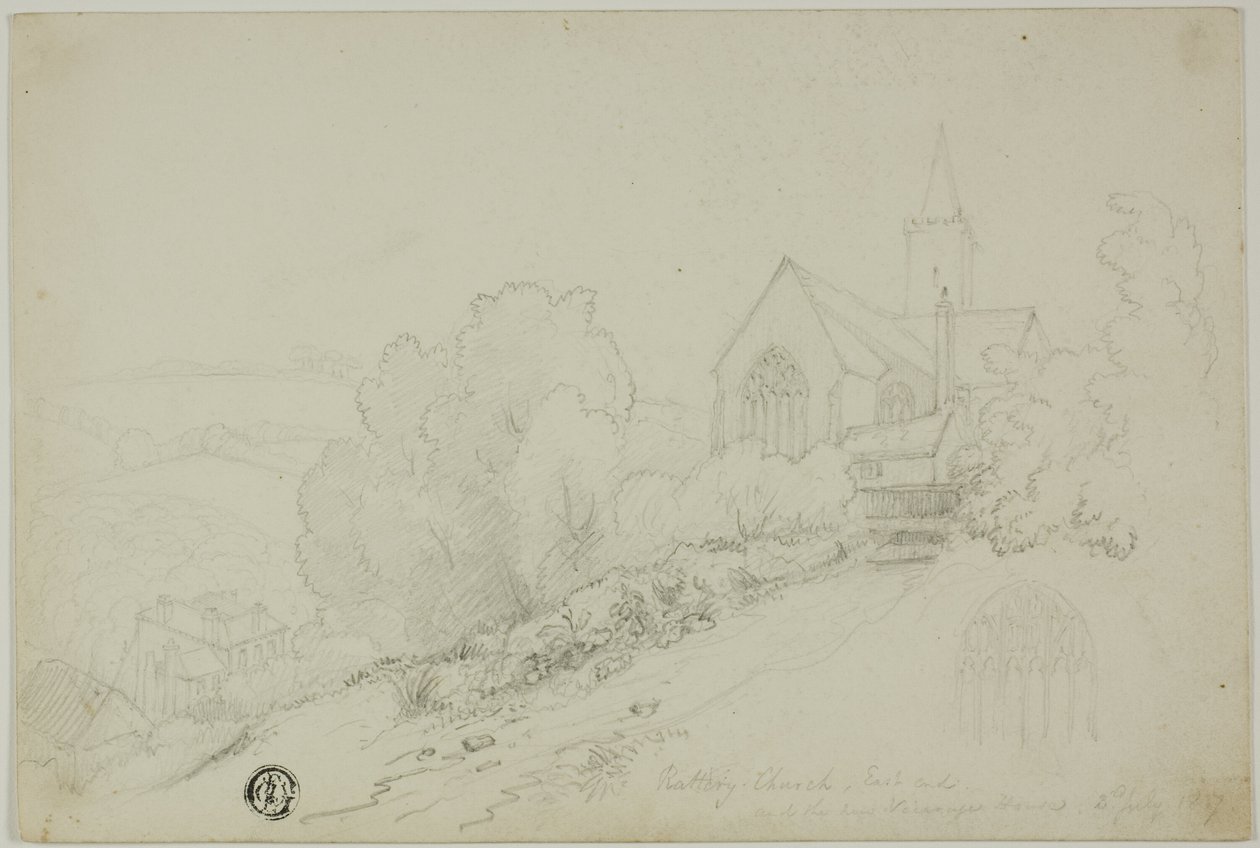 Rattery Kilisesi, East End ve yeni Vicarage House by Unknown artist