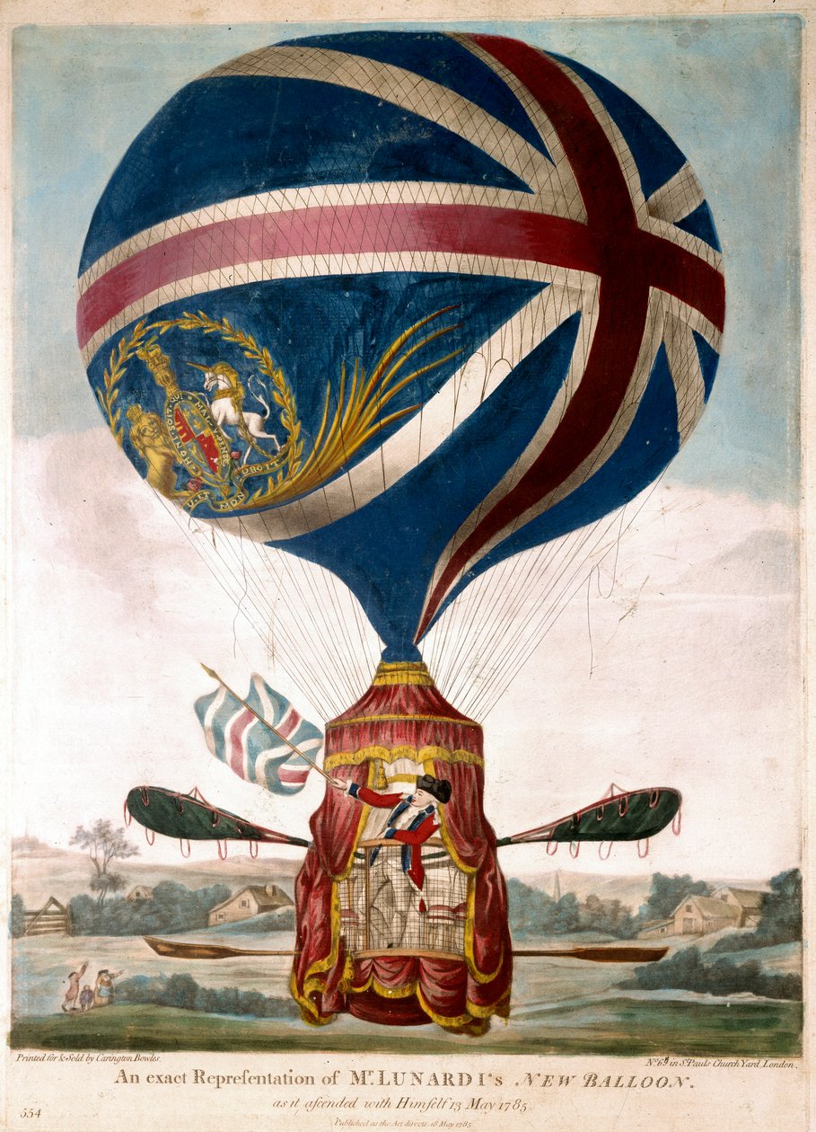 13/05/1785 tarihinde Vincenzo Lunardi tarafından yeni bir balonun temsili, 1783