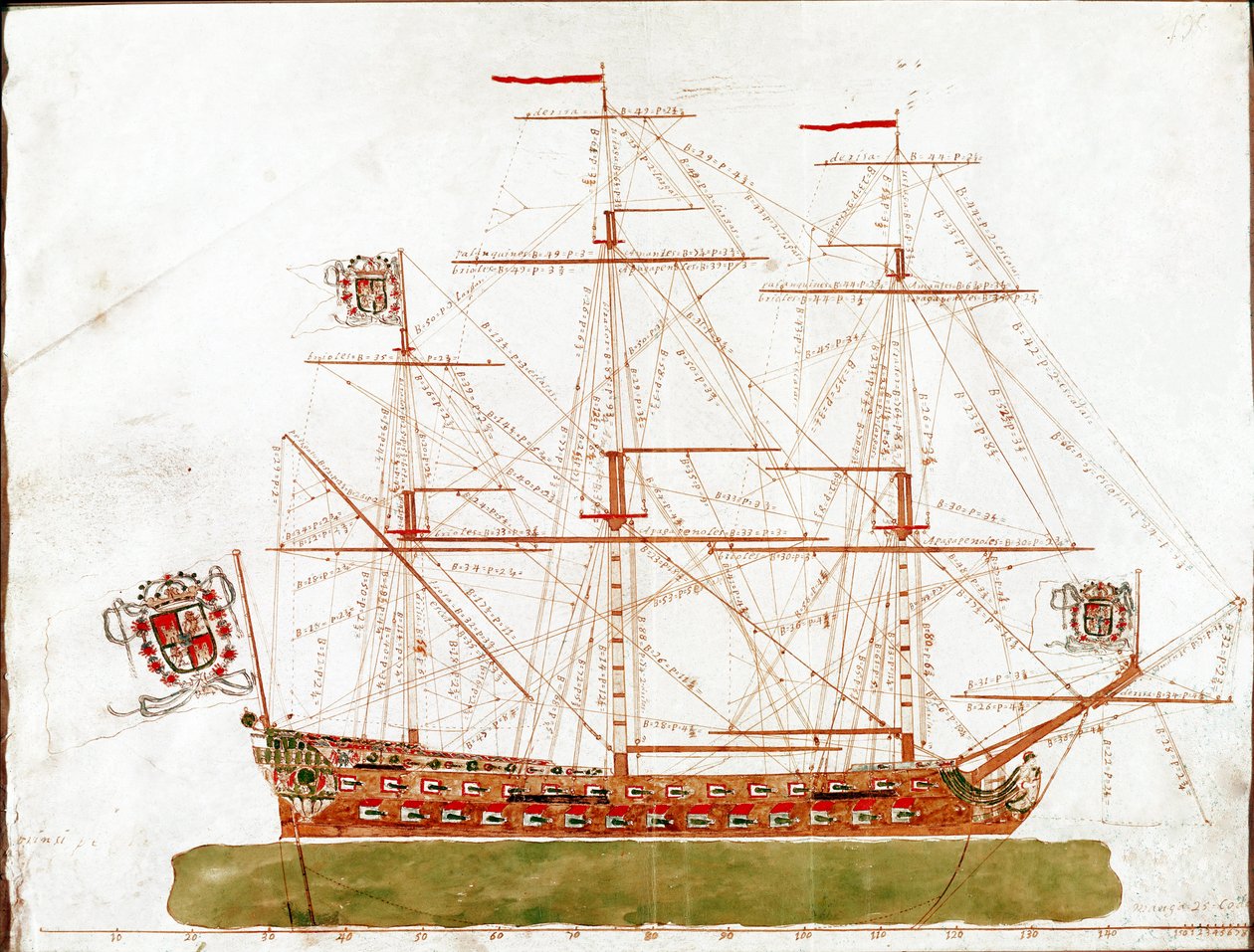 17. yüzyıla ait bir savaş gemisinin temsili (Suluboya by Unknown artist