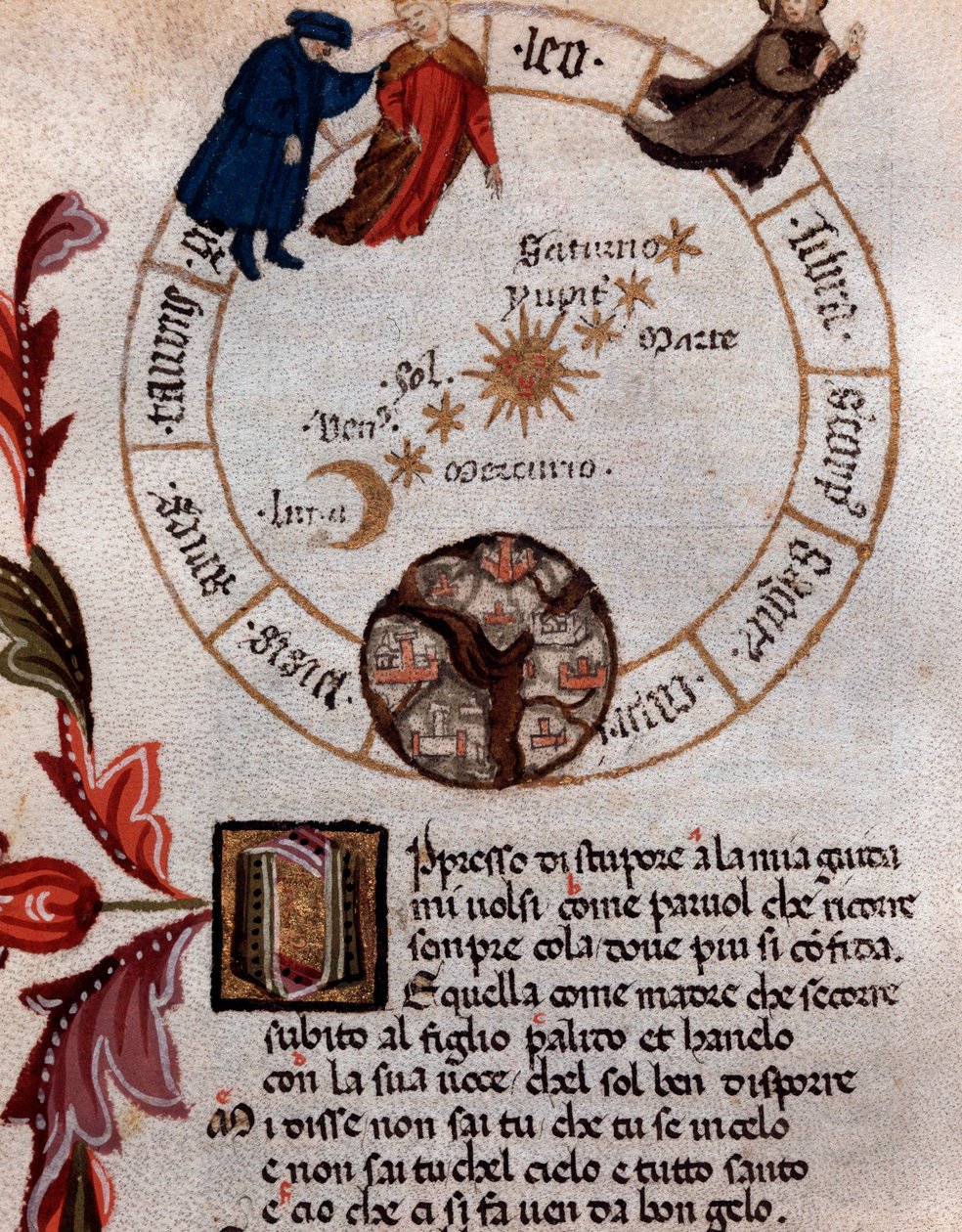 İtalyan şair Dante Alighieri ve ptolemaik sistemin temsili - Minyatür by Unknown artist