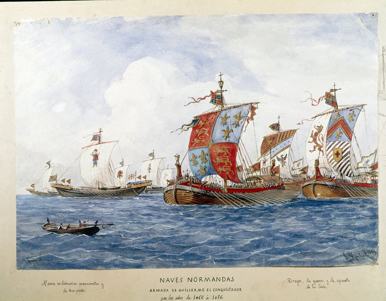 11. yüzyılda Fatih William filosunun temsili, savaş gemileri, ticaret, yolcu taşımacılığı (Suluboya by Unknown artist