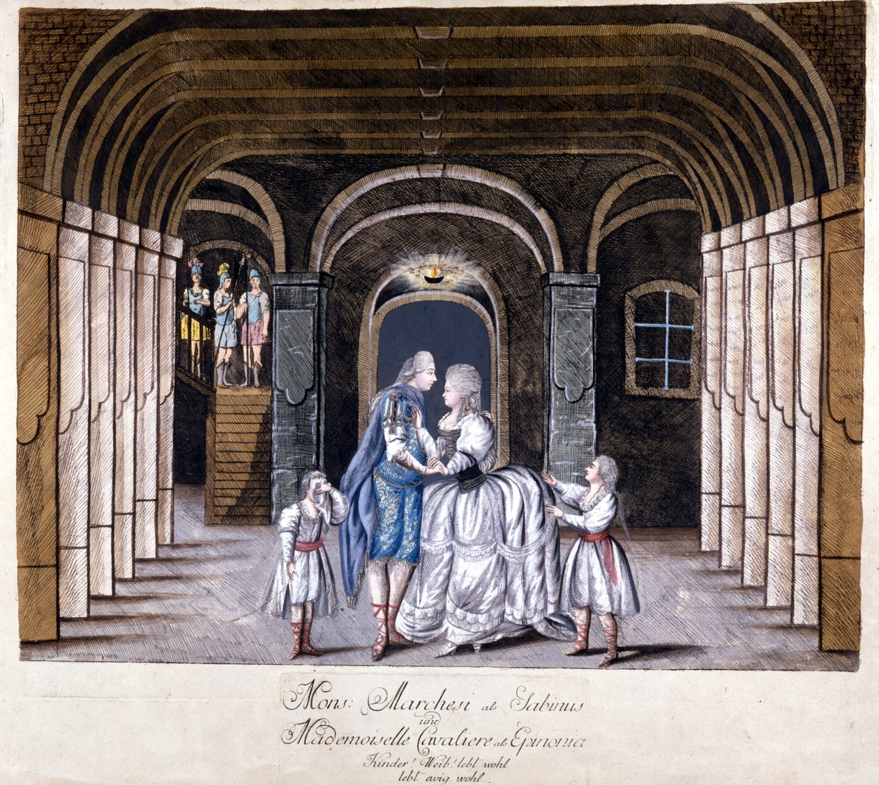 Giuseppe Sarti'nin (1729-1802) 1785'te Viyana'da “Giulio Sabino” operasının temsili. Sahnede Caterina (Katharina) Cavalieri ve hadım Luigi Marchesi. Milano by Unknown artist