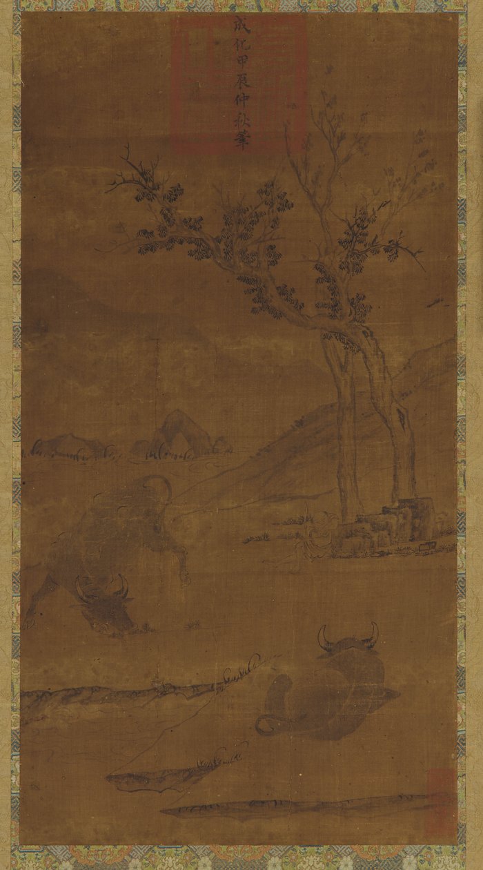 Nehir Manzarası: İki Manda ve Uyuyan Bir Çoban by Unknown artist