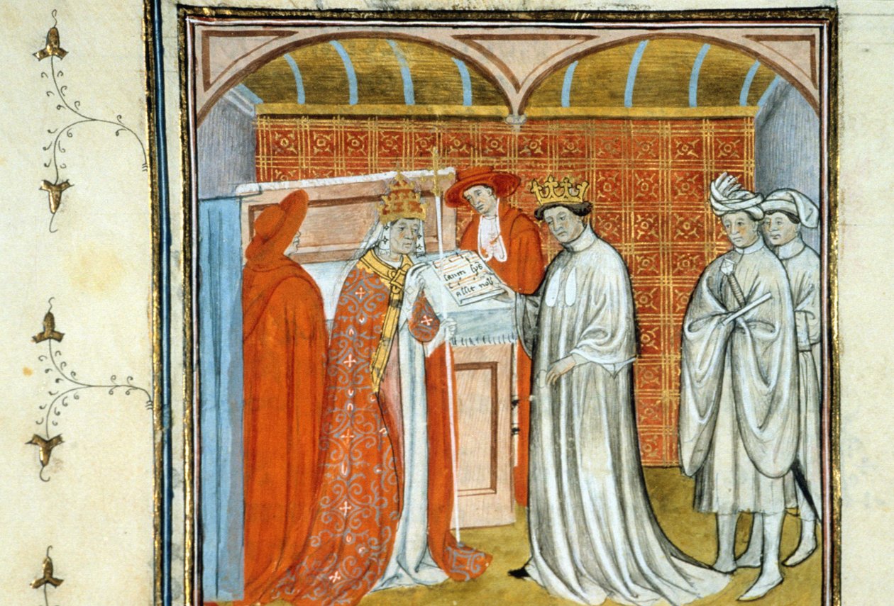 Robert II the Pious (yaklaşık 972-1031) - 14. yüzyılın sonlarında Orta Çağ “” Grands Chronicles of Saint-Denis “” velin üzerine el yazması aydınlatması (ref. 512 by Unknown artist
