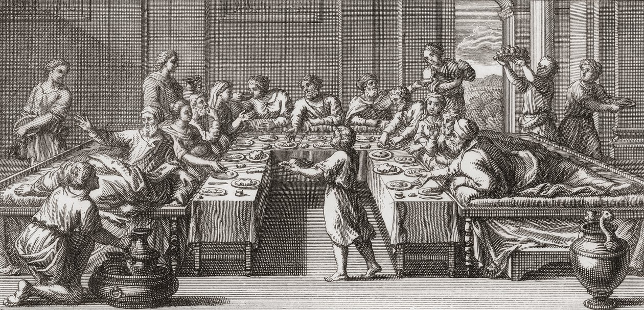 Roma triclinium veya masa ve kanepeli yemek odası by Unknown artist