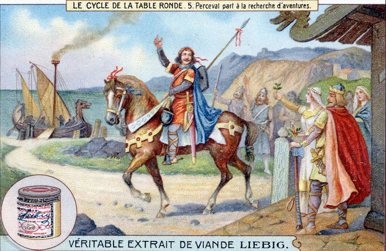 Yuvarlak masa döngüsü (5): Perceval macera arayışına girer, Liebig Chromolithography, sd. 19. yüzyıl by Unknown artist