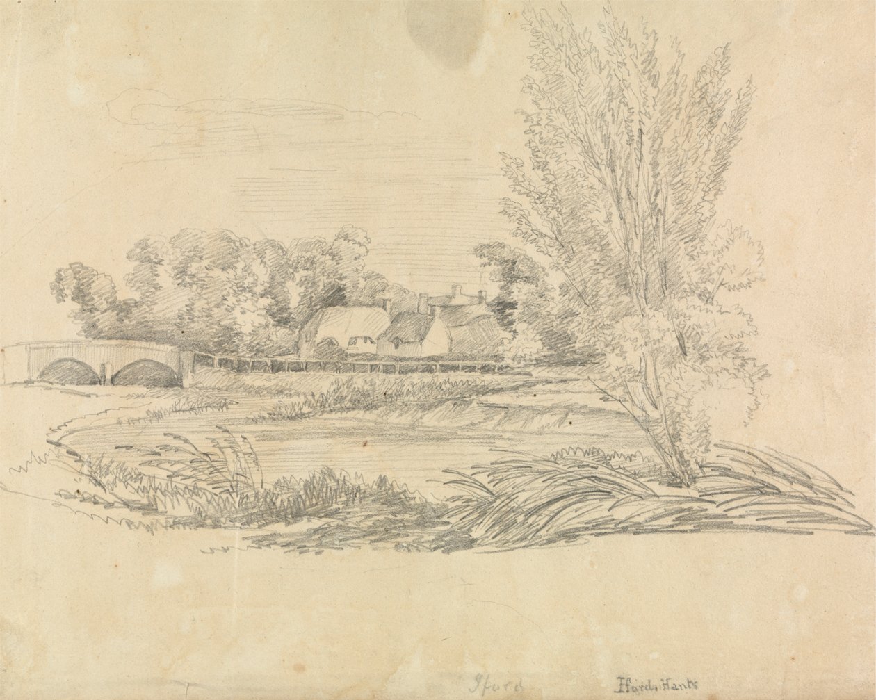 Köprü ve Kulübeler ile Kırsal Manzara by Unknown artist