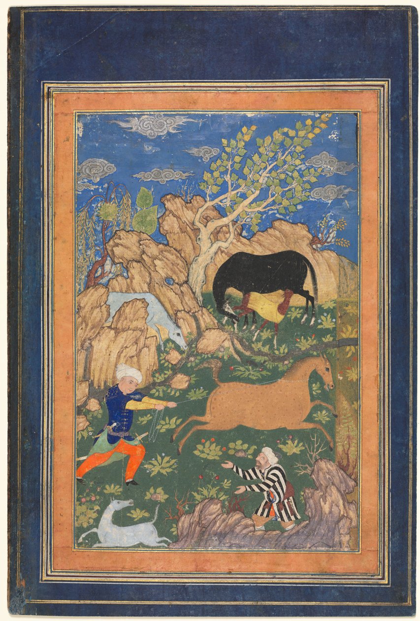 Rüstem Bir Manzarada Atını Kement, Rakhsh (rekto) by Unknown artist