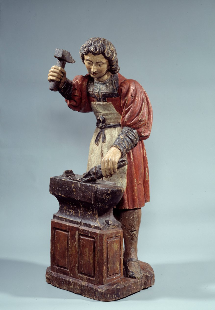 Ayakkabıcıların Aziz Crepin hamisi. Anonim heykel çok renkli ahşap by Unknown artist
