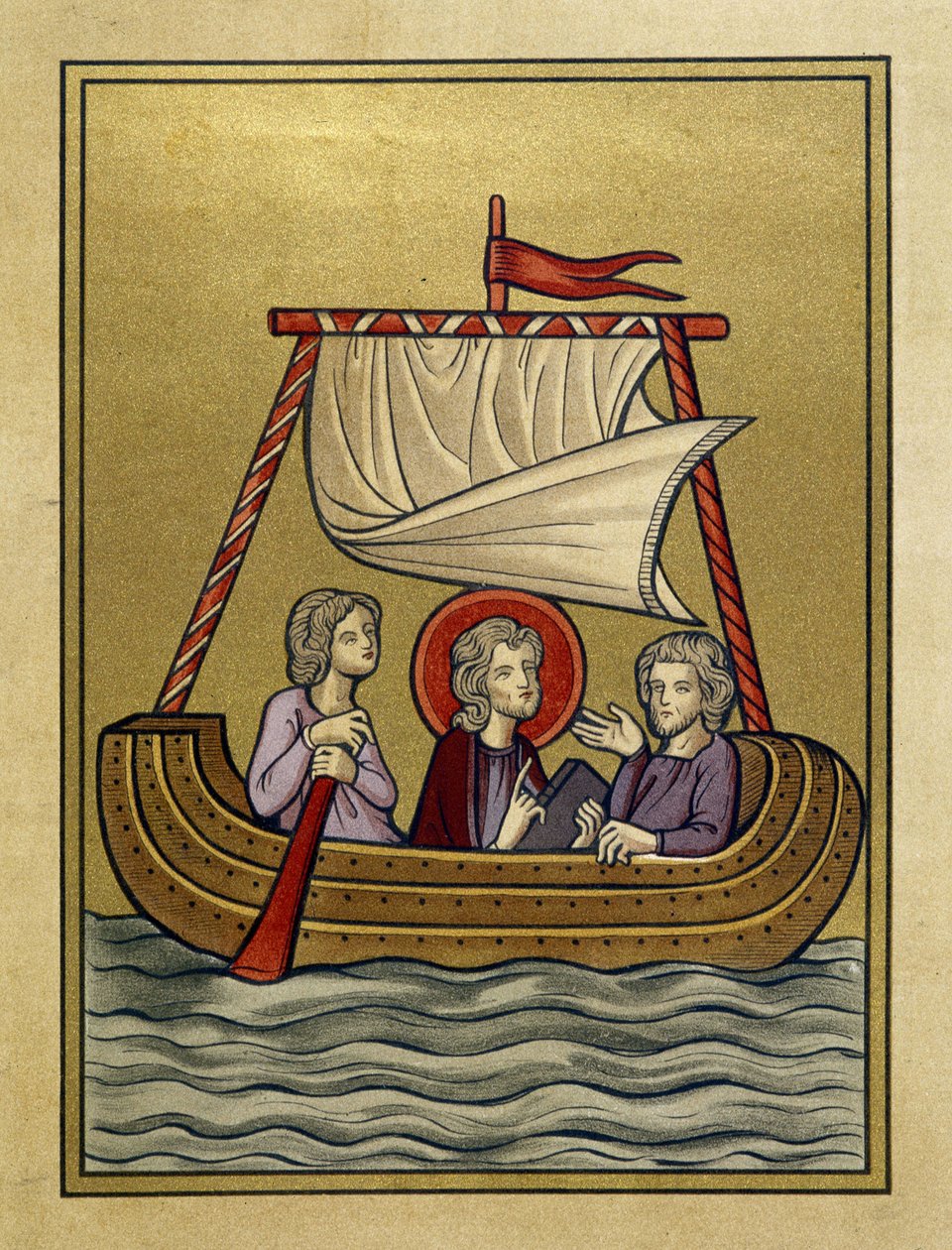 Bir teknede Saint Paul, Saint Sylvain (veya Silas) ve Saint Timothy - minyatürden by Unknown artist