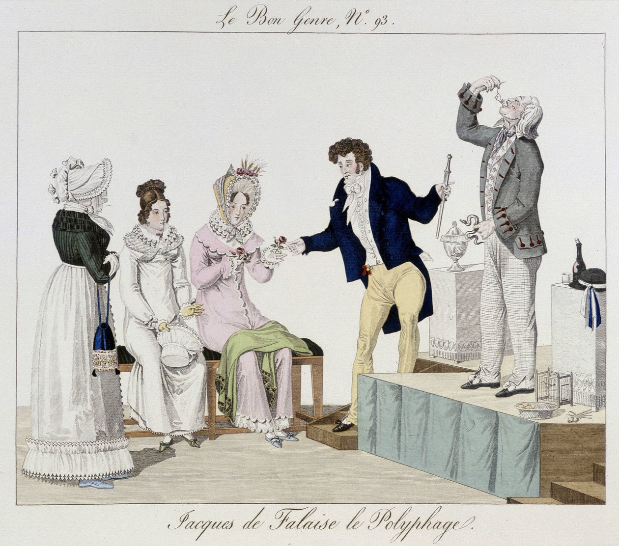 Saltimbanque: Jacques de Falaise polifajı (her şeyi yutar, canlı hayvanlar...) - “” Le bon türü”nde”, deb. 19. yüzyıl by Unknown artist