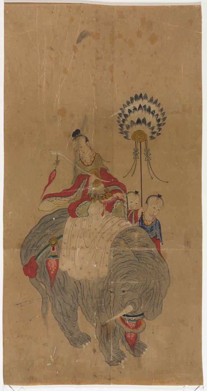 İki Görevlisi Olan Bir Fil Üzerinde Samantabhadra by Unknown artist