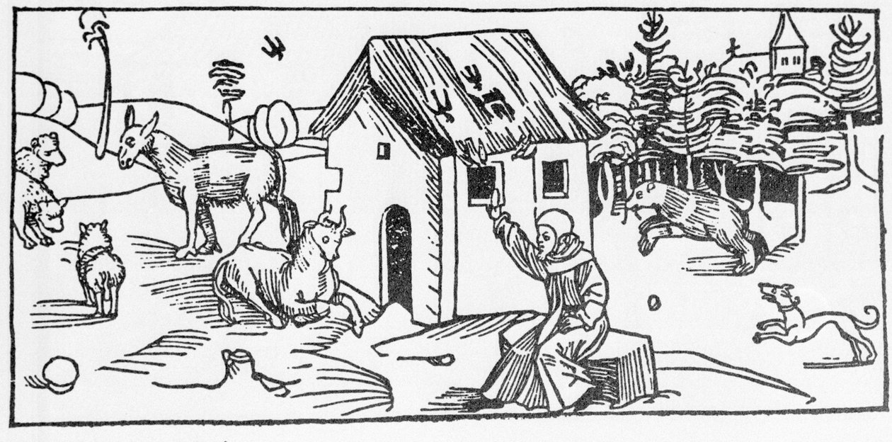 San Marinus. Voragine'li Jacobus (James) (1228-1298) tarafından yazılan “Azizlerin Yaşamları - yaz bölümü”nden (Azizin kitabı) gravür. Lübeck 1488. by Unknown artist