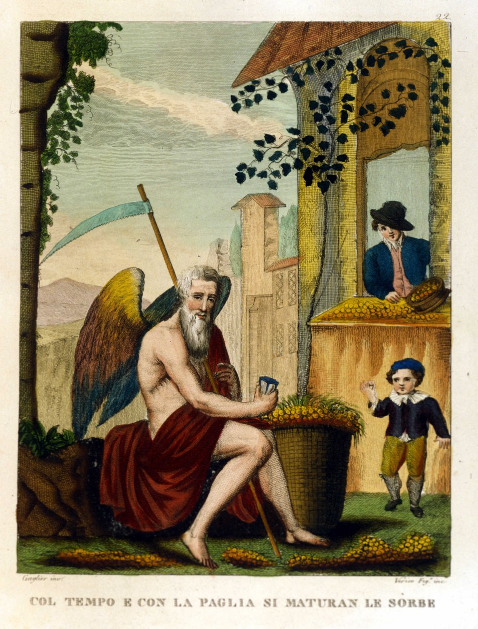 Atasözleri: “” Nefles ve meşe palamudu zamanla ve saman kenarlı”” (zaman her şeyi murish yapar), Bir atasözleri koleksiyonundan İllüstrasyon. 19. yüzyıl by Unknown artist