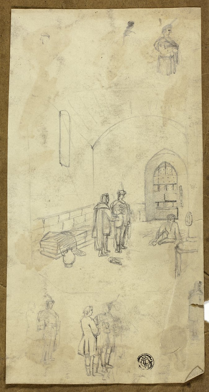 Diğer Figürlerin Eskizleriyle Hapishane Hücresindeki Sahne by Unknown artist