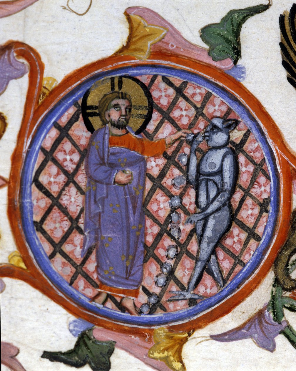 Şeytan çıkarma sahnesi. 14. yüzyıl minyatürü. biblioteca Nazionale Braidense. Milano by Unknown artist