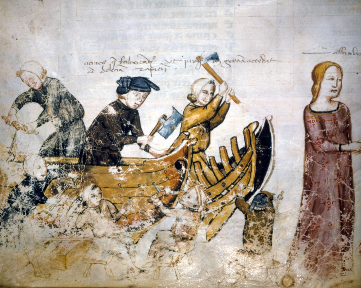 13. yüzyılda gemi yapımı sahnesi. by Unknown artist