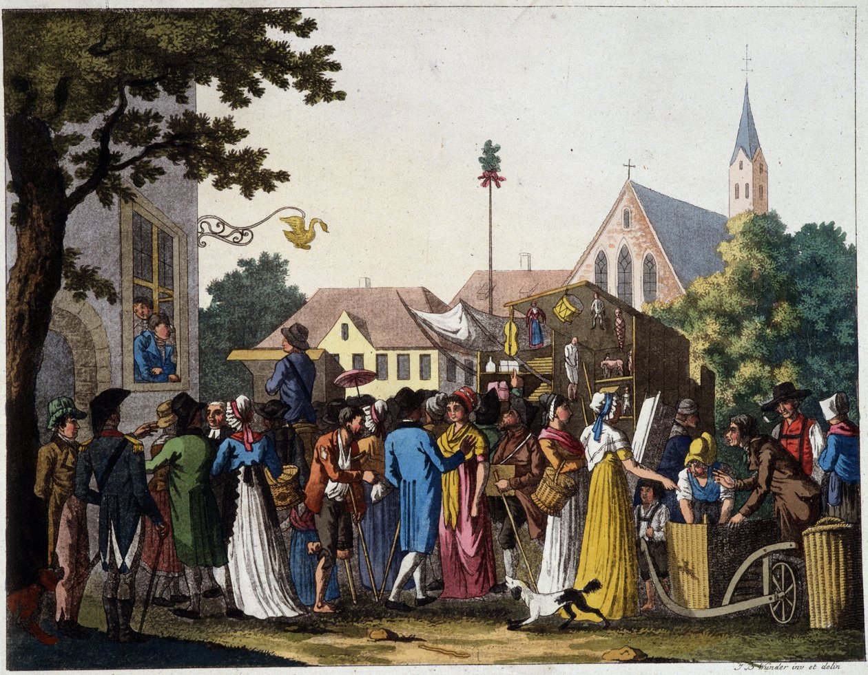 18. yüzyılda yürüyüş sahnesi - gravür by Unknown artist