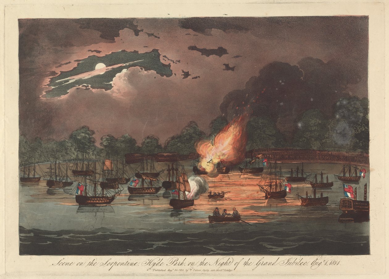 1 Ağustos 1814 Büyük Jübile Gecesi'nde Hyde Park'taki Serpentine Sahnesi by Unknown artist
