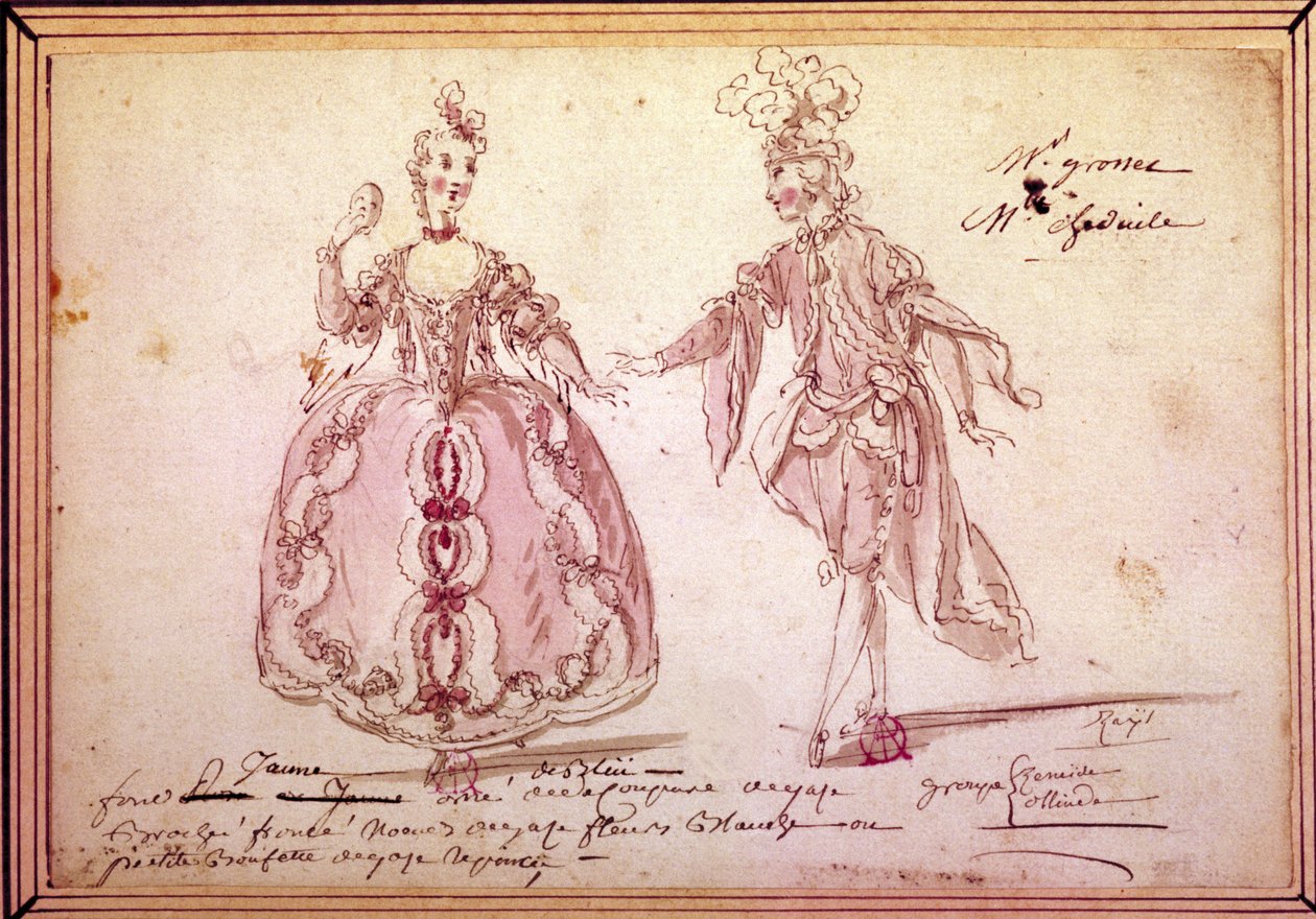 Senaryo: Jean Philippe (Jean-Philippe) Rameau (1683-1764) 1764 tarafından pastoral “” Nais” için kostüm çizimi. Suluboya. by Unknown artist
