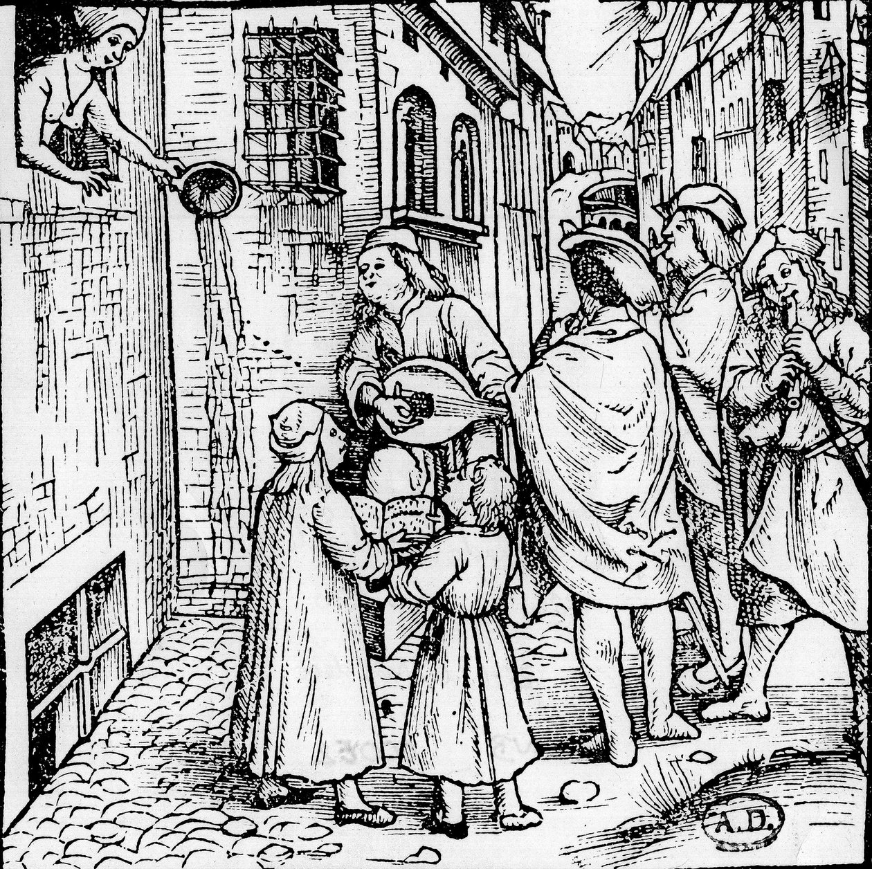 Öğrenci serenatı (müzisyenler), Basel, yaklaşık 1500 - gravür, İncil. by Unknown artist
