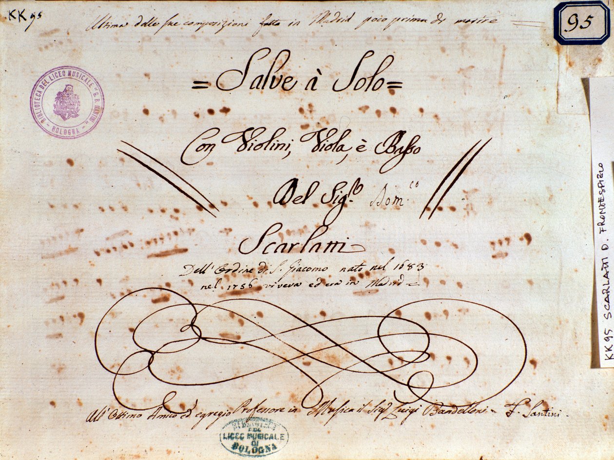 Domenico Scarlatti tarafından Salve Regina için notalar sayfası by Unknown artist