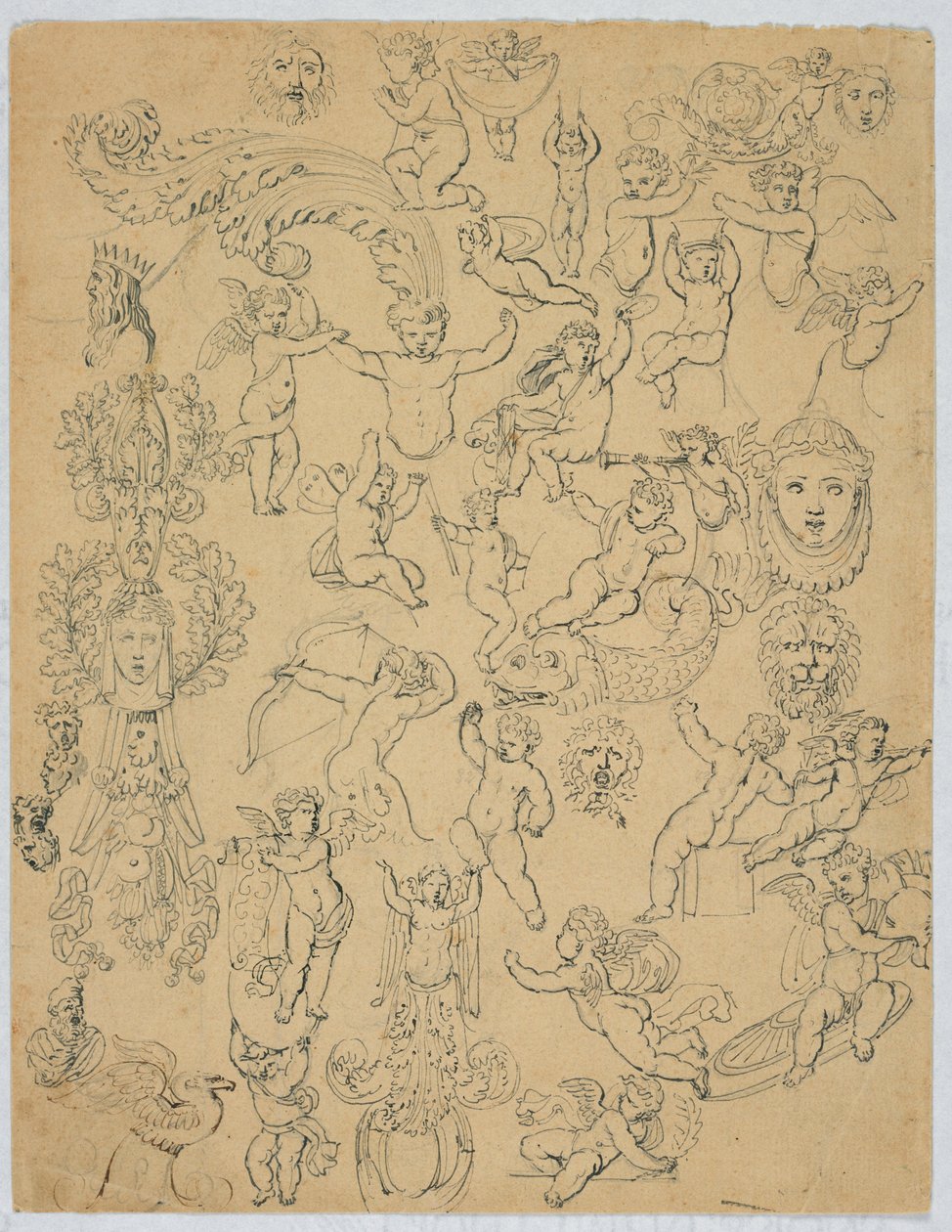 Antikadan sonra putti ve çalışmalar ile levha by Unknown artist