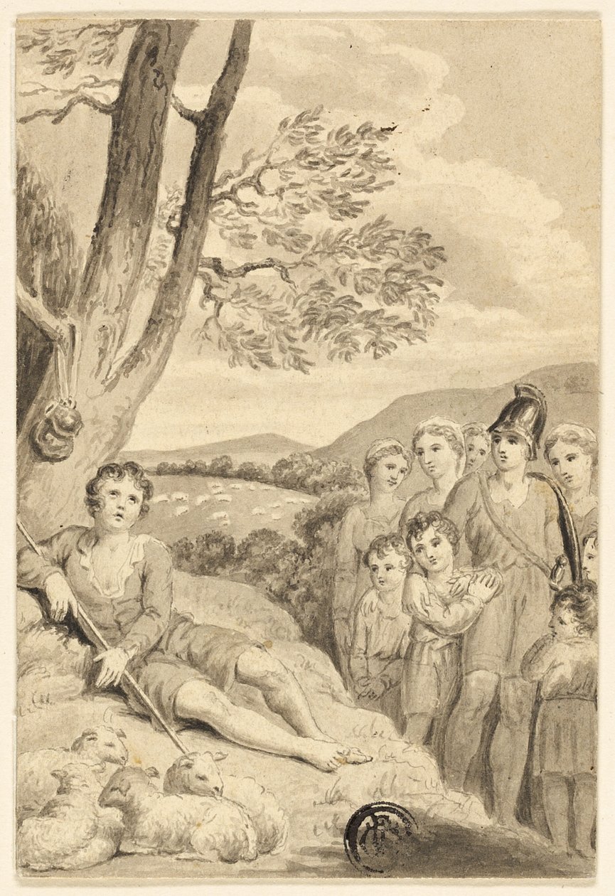 Sürüyle Çoban Çocuk, Savaşçı, Kadınlar ve Çocuklar Tarafından İzlendi by Unknown artist
