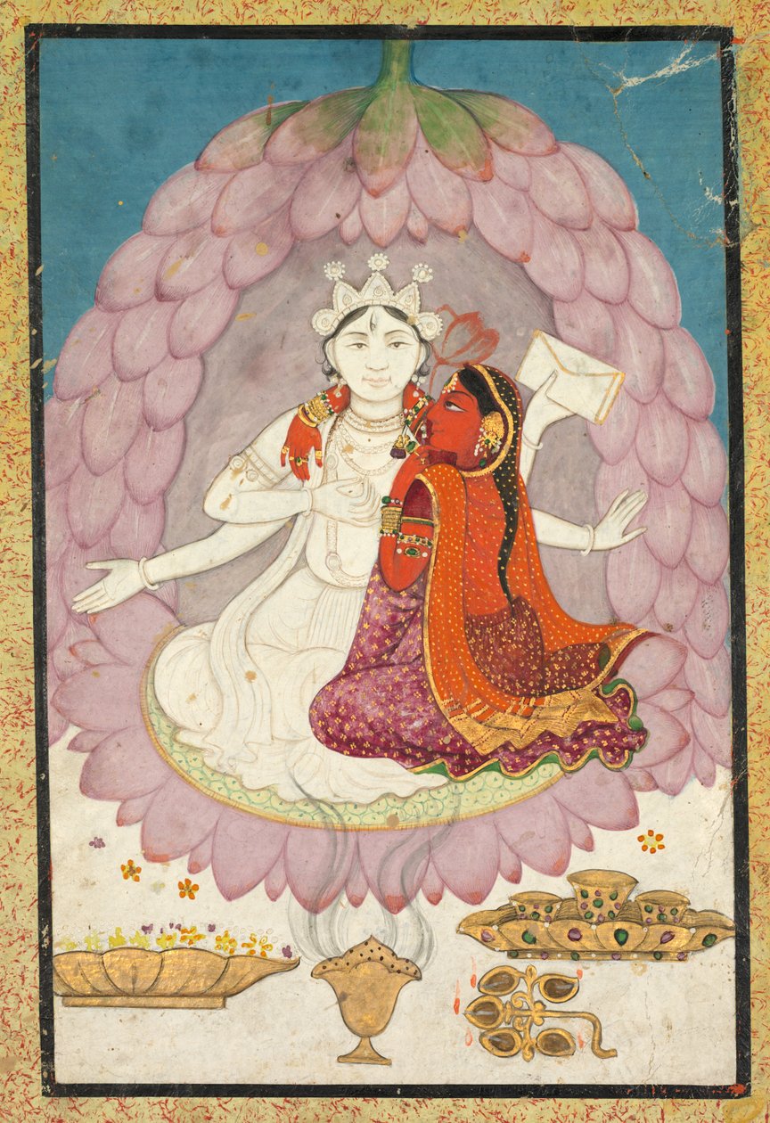 Lotus Blossom'da oturmuş Sati ile Shiva by Unknown artist