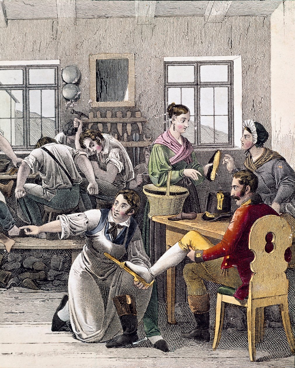 Ayakkabıcının dükkânı (Adam ayağının ölçüsünü yapar) by Unknown artist