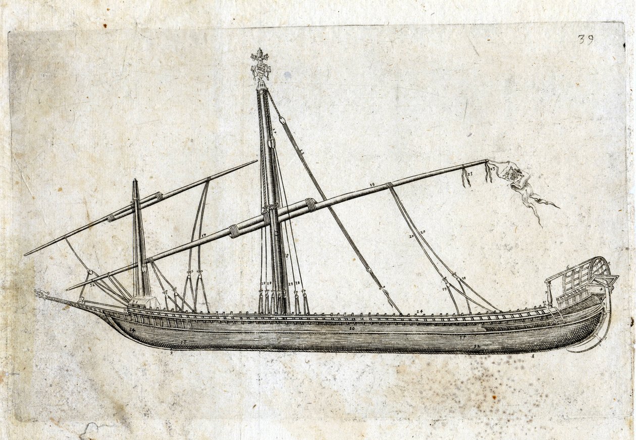 Bir kadırganın yandan görünüşü. 18. yüzyıl gravürü. by Unknown artist