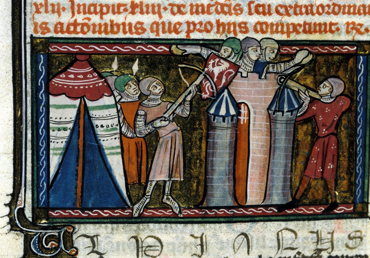 Bir kale kuşatması. 13. yüzyıldan kalma bir el yazmasından minyatür. Milano, Biblioteca Trivulziana. by Unknown artist