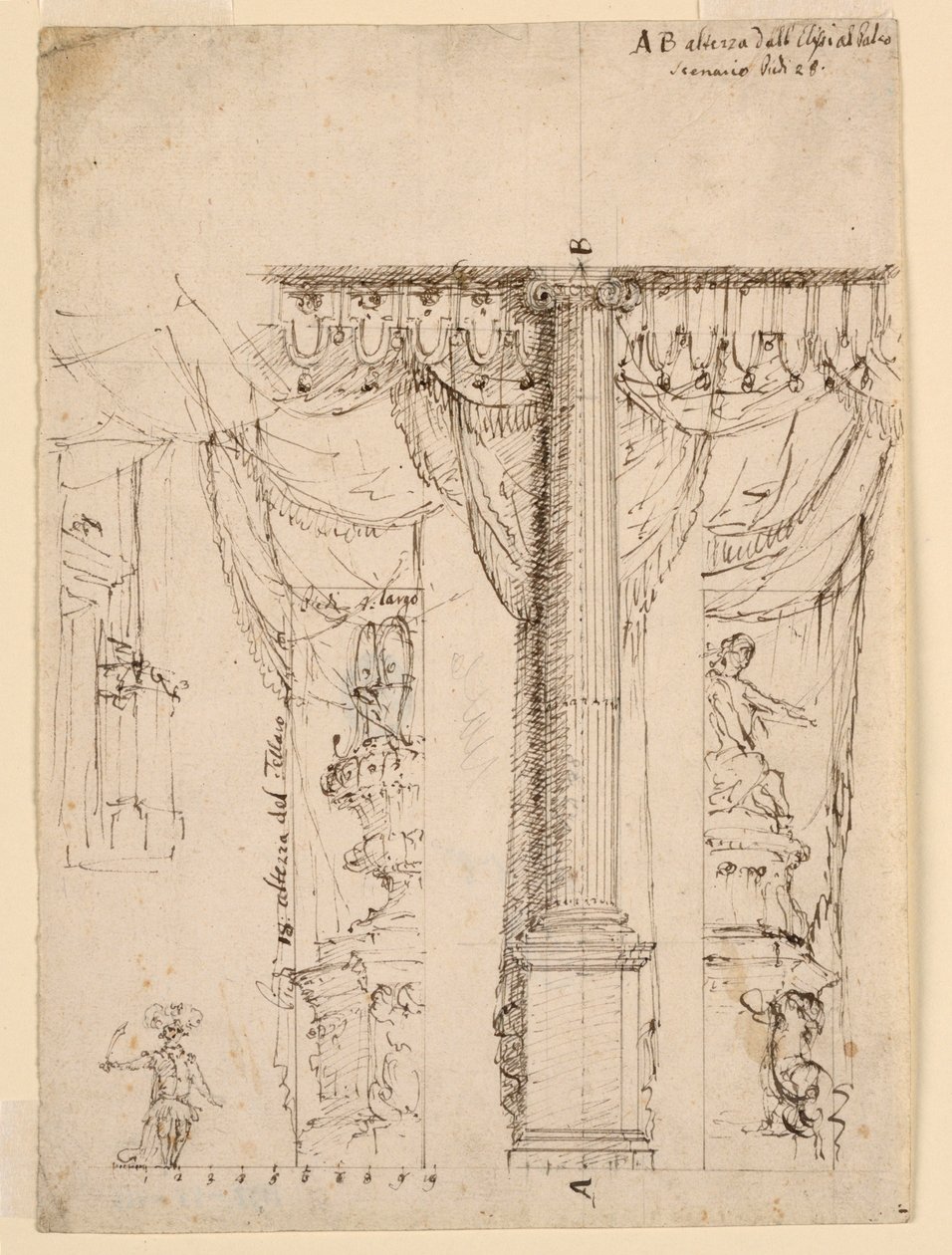 Ön Sahne Çerçevesinin Parçalı Üç Taraflı Kanat Çizimi by Unknown artist