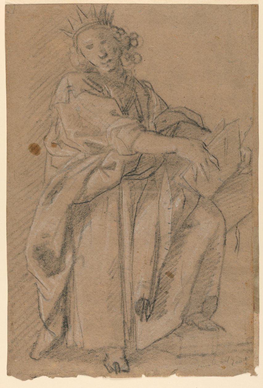 Bir Kitapla Ayakta Taçlanmış Bir Figürün Kroki by Unknown artist
