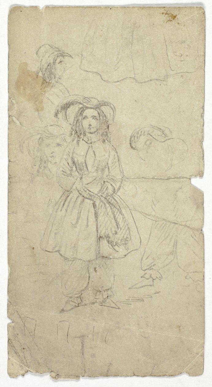 Genç Kızın Eskizleri (recto); Banjo Çalan Kişinin Eskizleri (verso) by Unknown artist