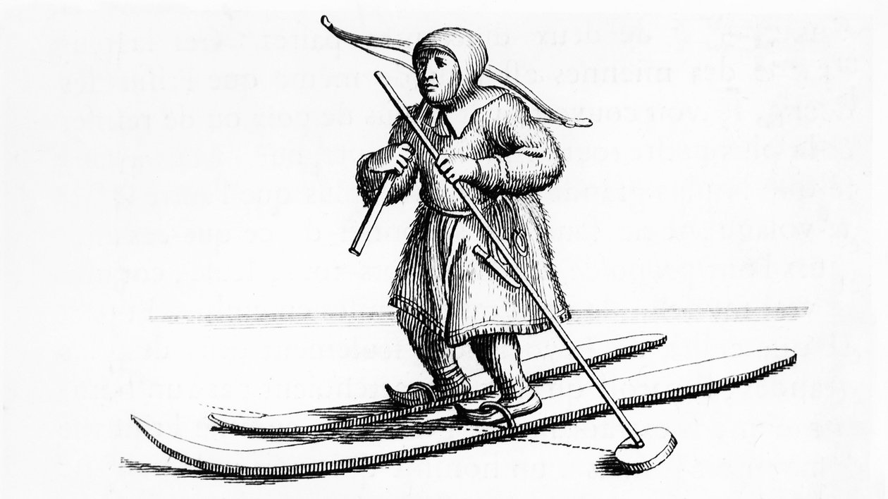 Düzensiz uzunlukta Ski Lapon - Johanes Schefter tarafından “” Laponia” da, gravür by Unknown artist