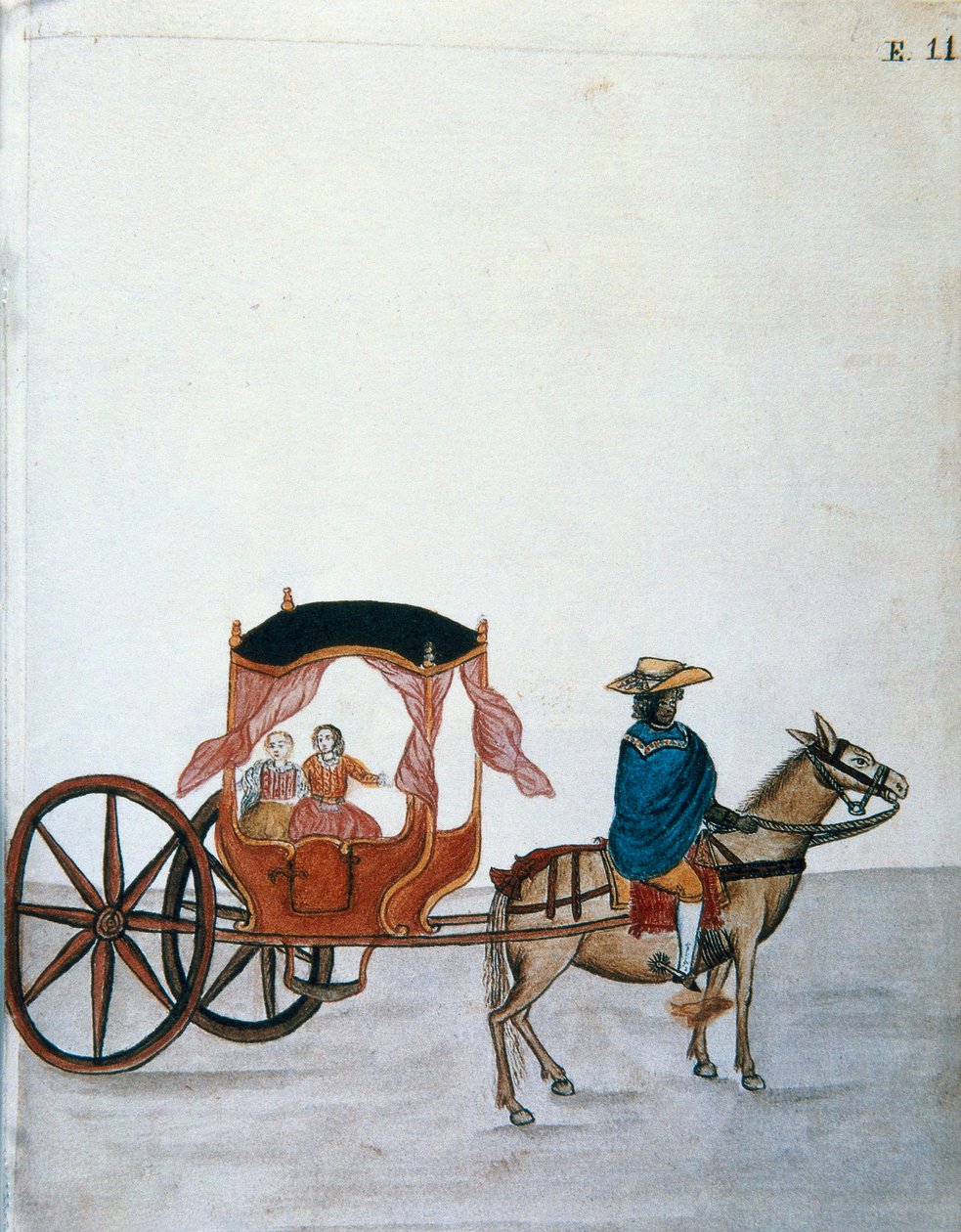 Baltazar Martinez Compañón y Bujanda, Trujillo piskoposu (1782-1785) tarafından yazılan "Trujillo del Peru" veya "Códice Martínez Compañón" kitabından bir Kızılderili tarafından yönetilen atlı bir arabada İspanyol kadınlar by Unknown artist
