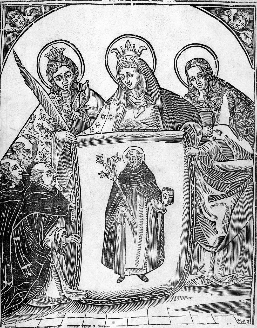 Aziz Thomas Aquinas, azizlerle çevrili. by Unknown artist
