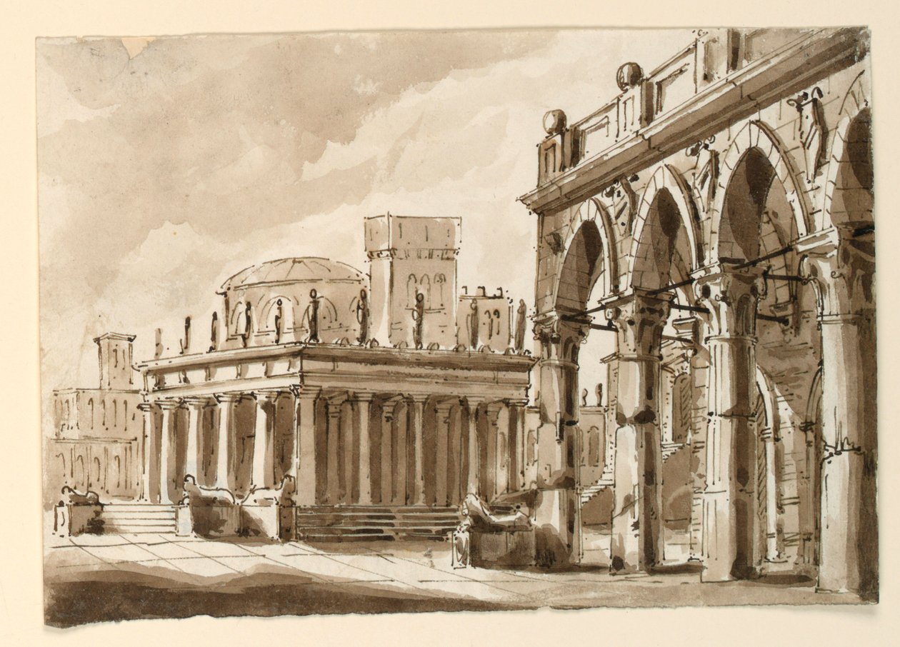 Sahne Tasarımı, Kamu Binası ile Meydan by Unknown artist