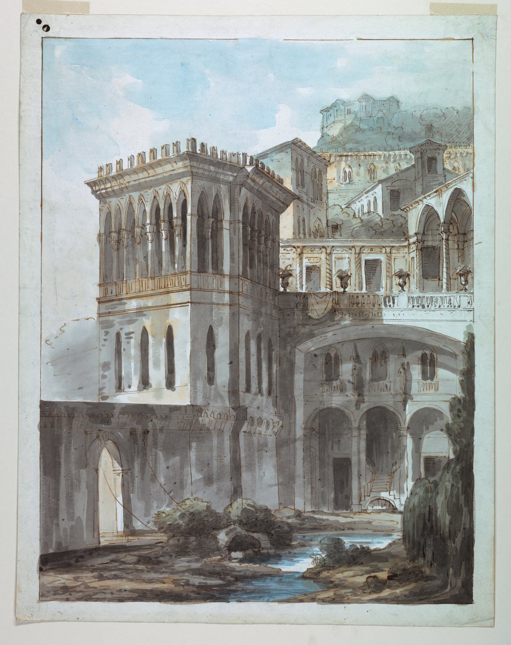 Sahne Tasarımı, Hillside Kasaba Görünümü by Unknown artist