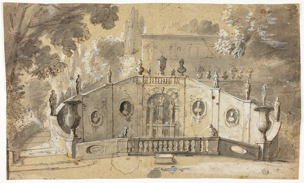 Merdiven ve Çeşme (rekto); Oturan Erkek Çıplak Profilde Sola, Yukarıya Bakıyor (verso) by Unknown artist