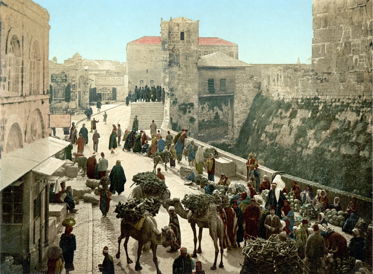 Davut Kulesi, Çarşı Caddesi. Kudüs. Fotokrom sd. 1890-1900 arası. by Unknown artist