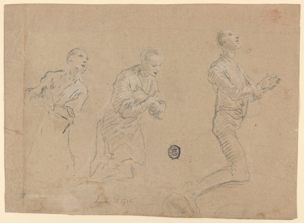 Çalışmalar (a) Üç diz çökmüş çoban. (b) İki kol by Unknown artist